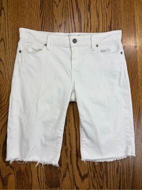 PAIGE 11" White Denim Raw Hem Cutoff Denim Shorts (29)